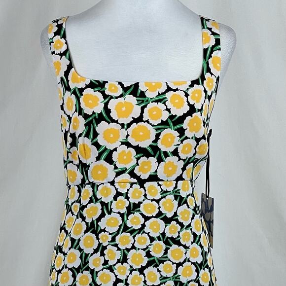 Diane Von Furstenberg Black Yellow Bold Floral BabyDoll Chic Dress NWT Size 14 - Picture 3 of 13